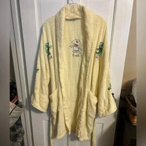 Vintage Friends Of The Heart Yellow Terry Cloth Robe With frog Embroidery